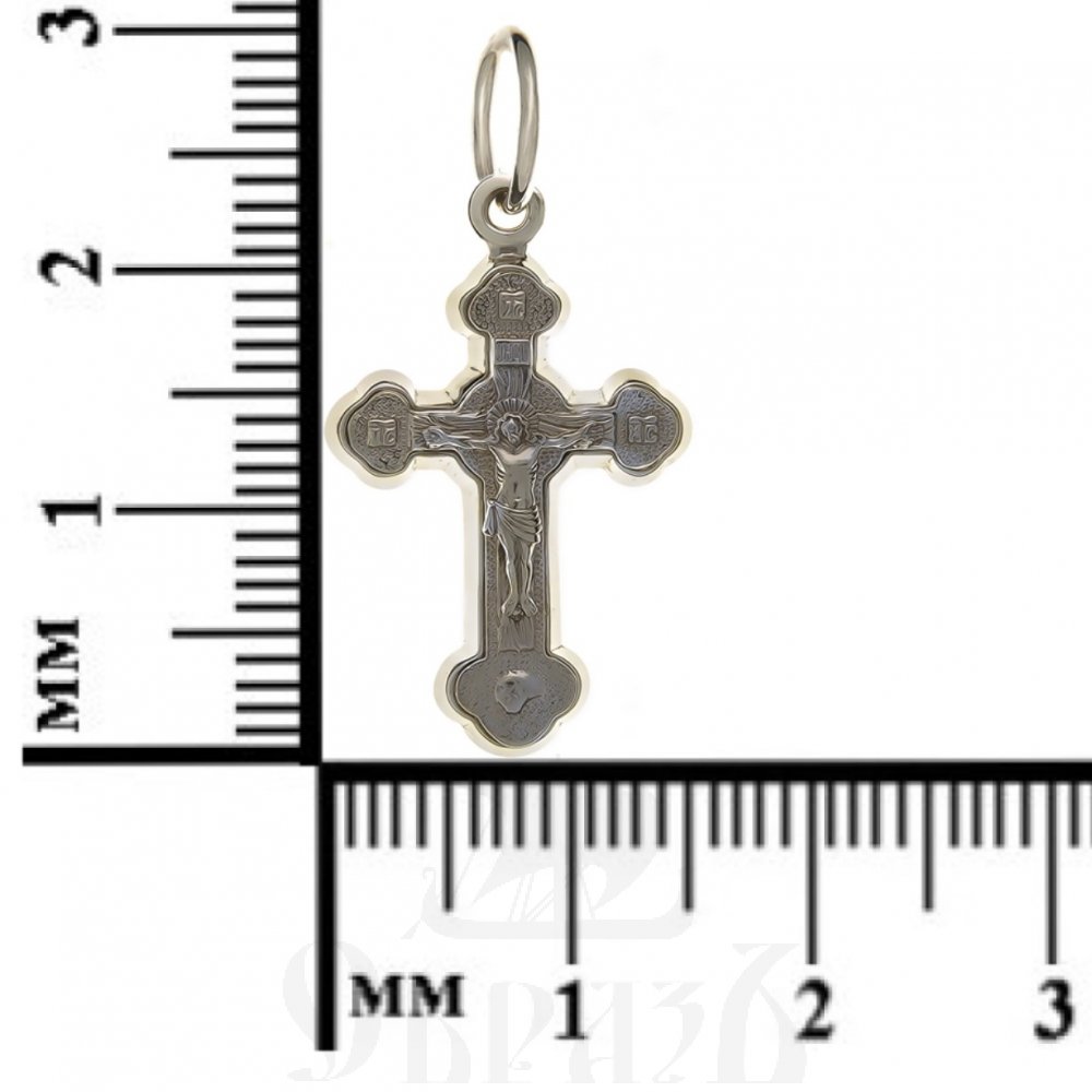 золотой крест трилистник с молитвой "спаси и сохрани", 585 проба белого цвета (арт. п10060-з5б)