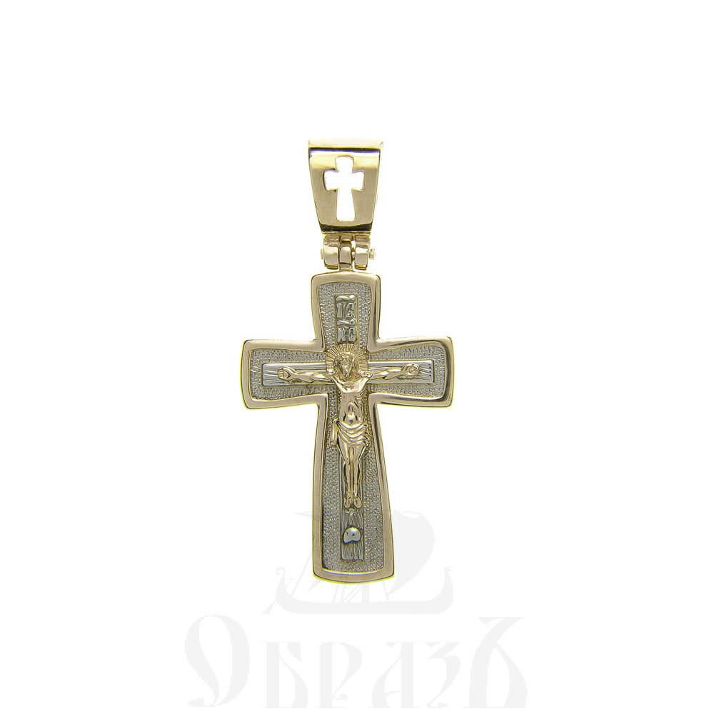 золотой крест с иисусовой молитвой, 585 проба желтого и белого цвета (арт. п30052-з5жб)